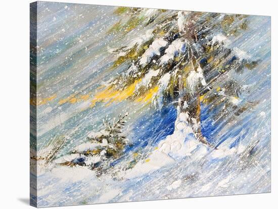 Fir-Tree In Snow. A Picture Drawn By Oil-balaikin2009-Stretched Canvas