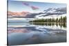 Fir trees and clouds reflecting on the suface of Hovsgol Lake at sunset, Hovsgol province, Mongolia-Francesco Vaninetti-Stretched Canvas