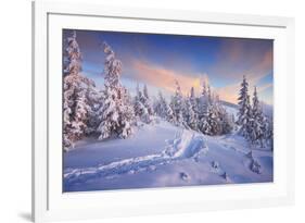 Fir Trees under the Snow. Mountain Forest in Winter. Christmas Landscape. the Path in the Snow. Car-Kotenko-Framed Photographic Print