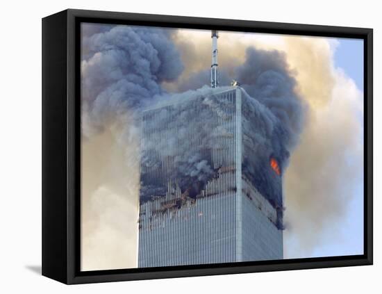 Fire and Smoke Billows from the North Tower of New York's World Trade Center September 11, 2001-null-Framed Stretched Canvas