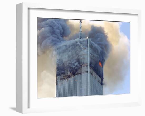 Fire and Smoke Billows from the North Tower of New York's World Trade Center September 11, 2001-null-Framed Photographic Print