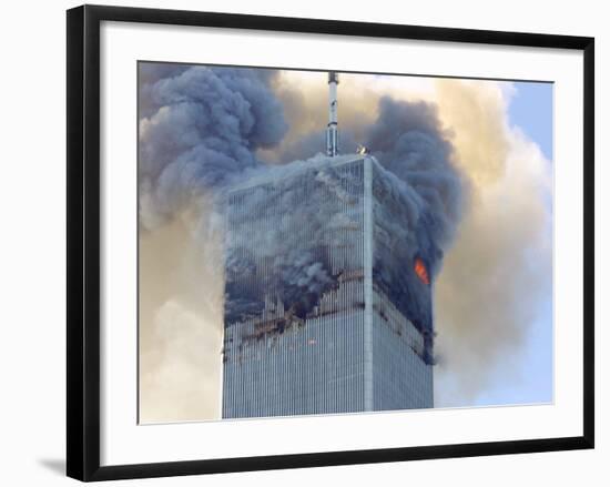 Fire and Smoke Billows from the North Tower of New York's World Trade Center September 11, 2001-null-Framed Photographic Print