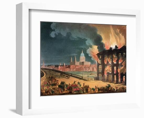 Fire at Albion Mill, Blackfriars Bridge, from Ackermann's 'Microcosm of London' C.1808-11-T. Rowlandson-Framed Giclee Print