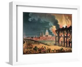 Fire at Albion Mill, Blackfriars Bridge, from Ackermann's 'Microcosm of London' C.1808-11-T. Rowlandson-Framed Giclee Print
