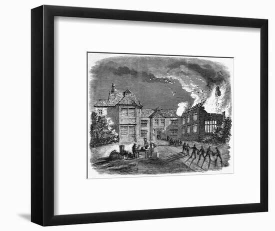 Fire at Birdingsbury Hall, Warwick-null-Framed Art Print