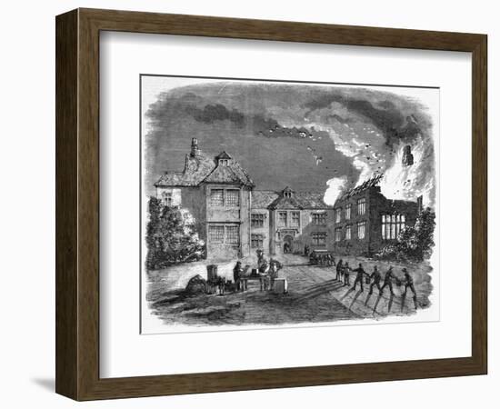 Fire at Birdingsbury Hall, Warwick-null-Framed Art Print