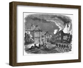 Fire at Birdingsbury Hall, Warwick-null-Framed Art Print