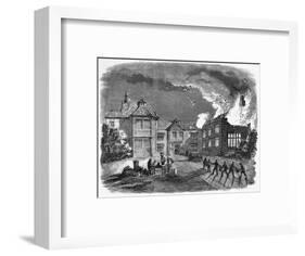 Fire at Birdingsbury Hall, Warwick-null-Framed Art Print