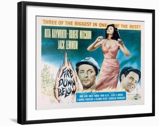 Fire Down Below, Robert Mitchum, Rita Hayworth, Jack Lemmon, 1957-null-Framed Photo