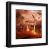 Fire Dragon Attack on Village-null-Framed Art Print