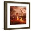 Fire Dragon Attack on Village-null-Framed Art Print