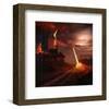 Fire Dragon Attack on Windmill-null-Framed Art Print