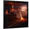 Fire Dragon Attack on Windmill-null-Framed Art Print