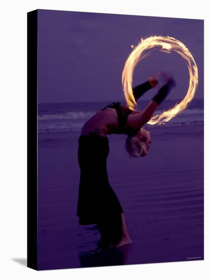 Fire-eater Twirling Fire on the Beach, Samara Beach, Guanacaste, Costa Rica-null-Stretched Canvas