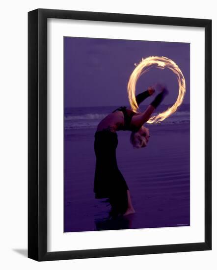 Fire-eater Twirling Fire on the Beach, Samara Beach, Guanacaste, Costa Rica-null-Framed Premium Photographic Print