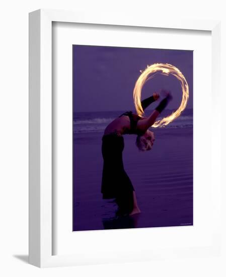 Fire-eater Twirling Fire on the Beach, Samara Beach, Guanacaste, Costa Rica-null-Framed Photographic Print