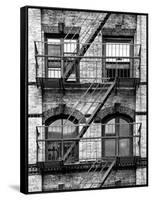 Fire Escape, Stairway on Manhattan Building, New York, United States, Black and White Photography-Philippe Hugonnard-Framed Stretched Canvas