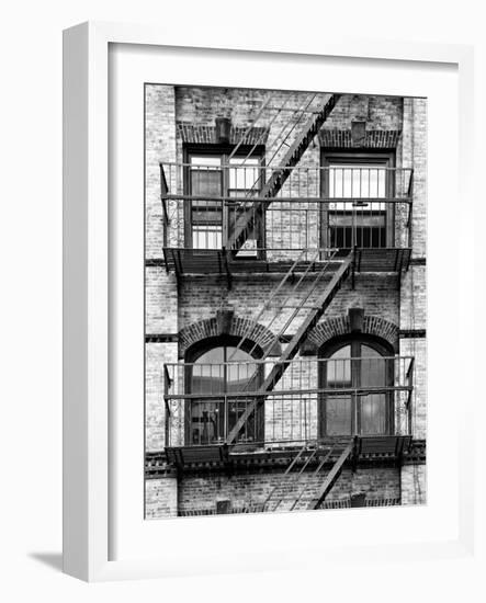 Fire Escape, Stairway on Manhattan Building, New York, United States, Black and White Photography-Philippe Hugonnard-Framed Photographic Print