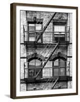 Fire Escape, Stairway on Manhattan Building, New York, United States, Black and White Photography-Philippe Hugonnard-Framed Premium Photographic Print