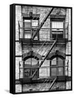 Fire Escape, Stairway on Manhattan Building, New York, United States, Black and White Photography-Philippe Hugonnard-Framed Stretched Canvas