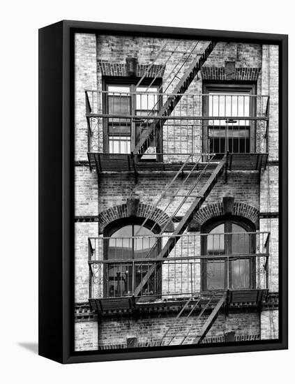 Fire Escape, Stairway on Manhattan Building, New York, United States, Black and White Photography-Philippe Hugonnard-Framed Stretched Canvas