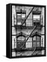 Fire Escape, Stairway on Manhattan Building, New York, United States, Black and White Photography-Philippe Hugonnard-Framed Stretched Canvas