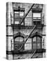 Fire Escape, Stairway on Manhattan Building, New York, United States, Black and White Photography-Philippe Hugonnard-Stretched Canvas