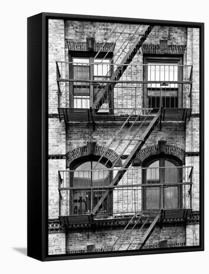Fire Escape, Stairway on Manhattan Building, New York, United States, Black and White Photography-Philippe Hugonnard-Framed Stretched Canvas