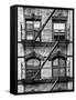 Fire Escape, Stairway on Manhattan Building, New York, United States, Black and White Photography-Philippe Hugonnard-Framed Stretched Canvas