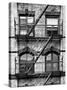 Fire Escape, Stairway on Manhattan Building, New York, United States, Black and White Photography-Philippe Hugonnard-Stretched Canvas