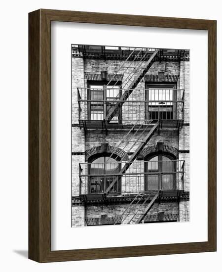 Fire Escape, Stairway on Manhattan Building, New York, White Frame, Full Size Photography-Philippe Hugonnard-Framed Art Print