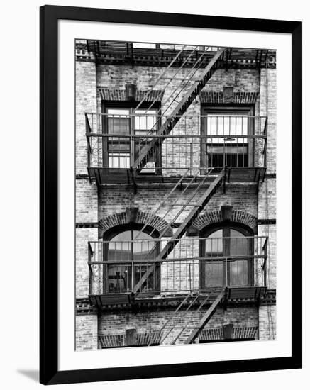 Fire Escape, Stairway on Manhattan Building, New York, White Frame, Full Size Photography-Philippe Hugonnard-Framed Art Print