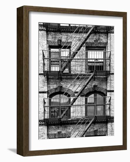 Fire Escape, Stairway on Manhattan Building, New York, White Frame, Full Size Photography-Philippe Hugonnard-Framed Art Print