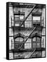 Fire Escape, Stairway on Manhattan Building, New York, White Frame, Full Size Photography-Philippe Hugonnard-Framed Stretched Canvas