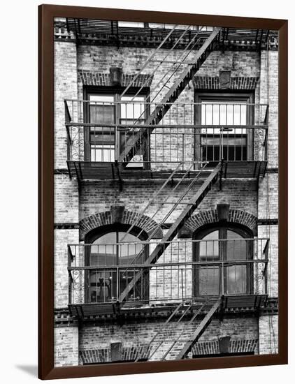 Fire Escape, Stairway on Manhattan Building, New York, White Frame, Full Size Photography-Philippe Hugonnard-Framed Art Print