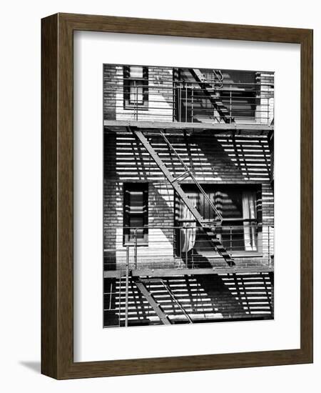 Fire Escape, Stairway on Manhattan Building, NYC, White Frame, Full Size Photography-Philippe Hugonnard-Framed Art Print