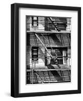 Fire Escape, Stairway on Manhattan Building, NYC, White Frame, Full Size Photography-Philippe Hugonnard-Framed Art Print