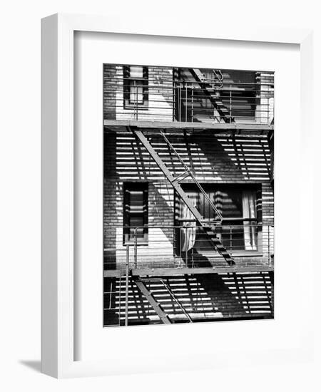 Fire Escape, Stairway on Manhattan Building, NYC, White Frame, Full Size Photography-Philippe Hugonnard-Framed Art Print