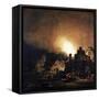 Fire in a Village at Night-Adam Colonia-Framed Stretched Canvas
