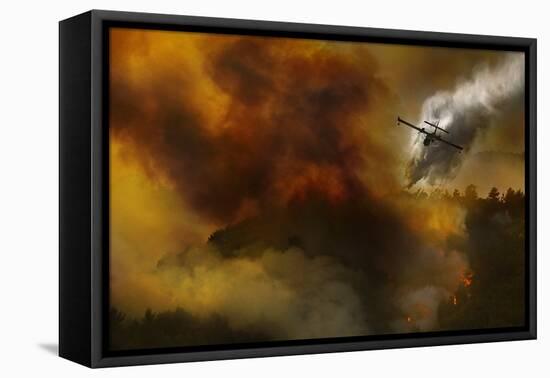 Fire in National Park of Cilento (Sa) - Italy-Antonio Grambone-Framed Stretched Canvas