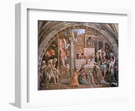 Fire in the Borgo, from the "Stanza Dell"Incendio" circa 1514-17-Raphael & Giulio Romano-Framed Giclee Print