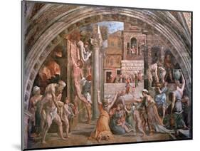 Fire in the Borgo, from the "Stanza Dell"Incendio" circa 1514-17-Raphael & Giulio Romano-Mounted Giclee Print