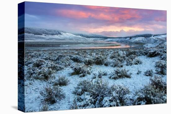 Fire in the Sky and Frosty Landscape, Hayden Valley, Yellowstone-Vincent James-Stretched Canvas