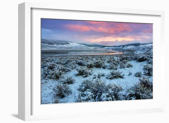 Fire in the Sky and Frosty Landscape, Hayden Valley, Yellowstone-Vincent James-Framed Photographic Print