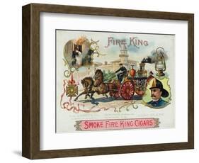 Fire King Brand Cigar Box Label, Firemen with Horse Engine-Lantern Press-Framed Art Print