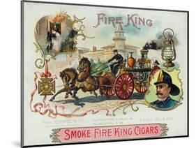 Fire King Brand Cigar Box Label, Firemen with Horse Engine-Lantern Press-Mounted Art Print