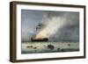 Fire on Steamboat Lexington, Colour Lithograph by Ferdinand Perrot, 19th Century-null-Framed Giclee Print