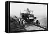 Fire Patrol Rides Steel Wheeled Car over Railroad Tracks-null-Framed Stretched Canvas