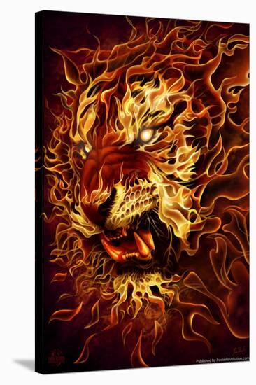 Fire Tiger by Tom Wood Poster-Tom Wood-Stretched Canvas