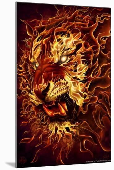 Fire Tiger by Tom Wood Poster-Tom Wood-Mounted Poster